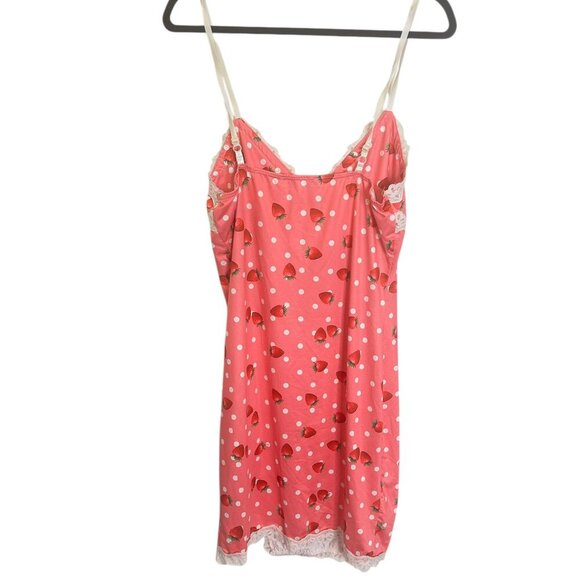 Zaful‎ Pink Strawberry Print Polka Dot Babydoll Nightie Slip Dress Sz XL Lace - Picture 2 of 4
